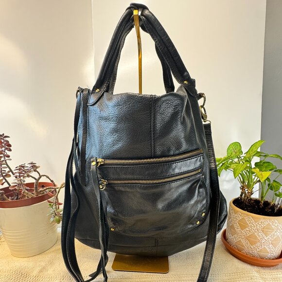Lucky Brand XL Boho Satchel 2-way Top/Crossbody Black Floral Lining Cleaned RTW! - Picture 1 of 11